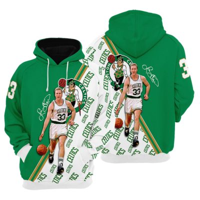 NBA Boston Celtics White Green Half Larry Bird No 34 Pullover Hoodie V2