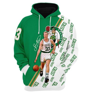 NBA Boston Celtics White Green Half Larry Bird No 34 Pullover Hoodie V2