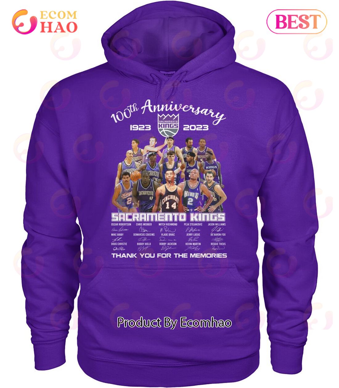 NBA Sacramento Kings Purple 1923 - 2023 100th Anniversary Thank Your For The Memories Pullover Hoodie NBA Sacramento Kings Purple 1923 - 2023 100th Anniversary Thank Your For The Memories Pullover Hoodie