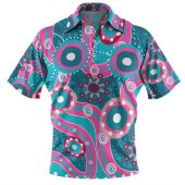 Australia Aboriginal Polo Shirt - Pink Aboriginal Dot Art Inspired Polo Shirt
