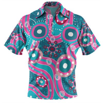 Australia Aboriginal Polo Shirt - Pink Aboriginal Dot Art Inspired Polo Shirt