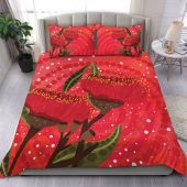 Australia Aboriginal Bedding Set - Red Aboriginal Art With Eucalyptus Flowers Bedding Set
