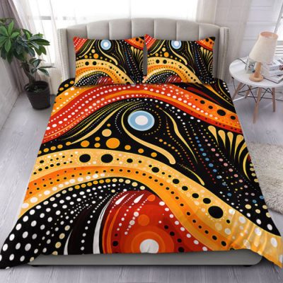 Australia Aboriginal Bedding Set - Traditional Australian Aboriginal Native Design (Black) Ver 1 Bedding Set