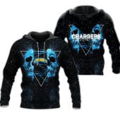 NFL Los Angeles Chargers Black Blue Skull Pullover Hoodie V10