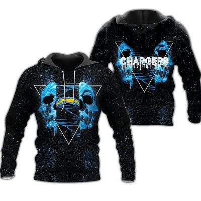 NFL Los Angeles Chargers Black Blue Skull Pullover Hoodie V10