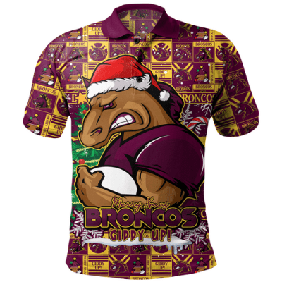 Brisbane Broncos Polo Shirt Merry Ugly Christmas Comic Style