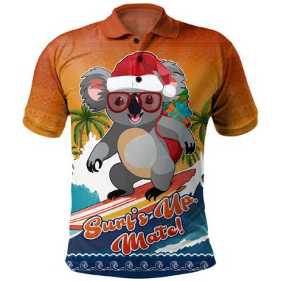 Australia Polo Shirt Merry Christmas Surf's Up, Mate Koala