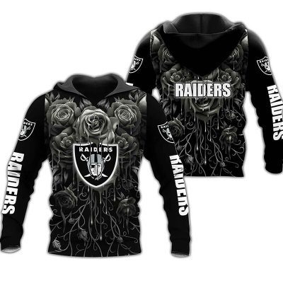 NFL Las Vegas Raiders Silver Rose Black Pullover Hoodie