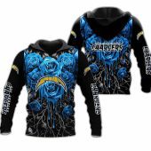 NFL Los Angeles Chargers Blue Rose Black Pullover Hoodie