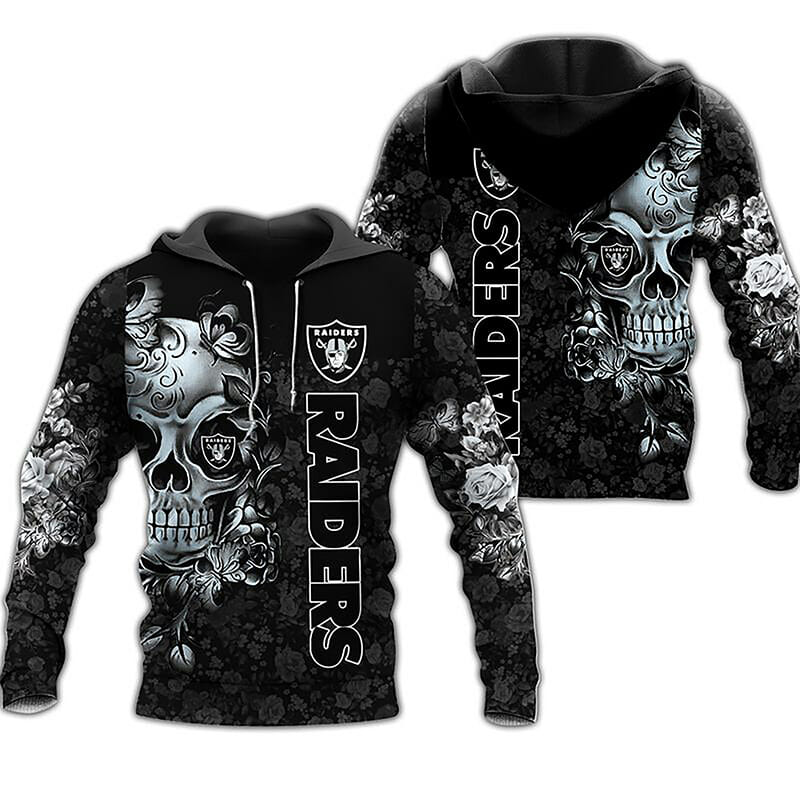 NFL Las Vegas Raiders Silver Skull Black Pullover Hoodie V3 NFL Las Vegas Raiders Silver Skull Black Pullover Hoodie V3