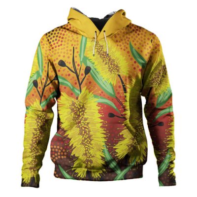 Australia Aboriginal Hoodie - Aboriginal Art Of Yellow Bottle Brush Plant Hoodie