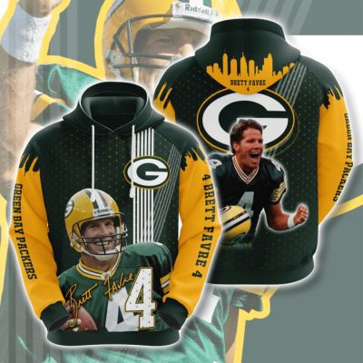 NFL Green Bay Packers Brett Favre Dark Green Gold Pullover Hoodie V2