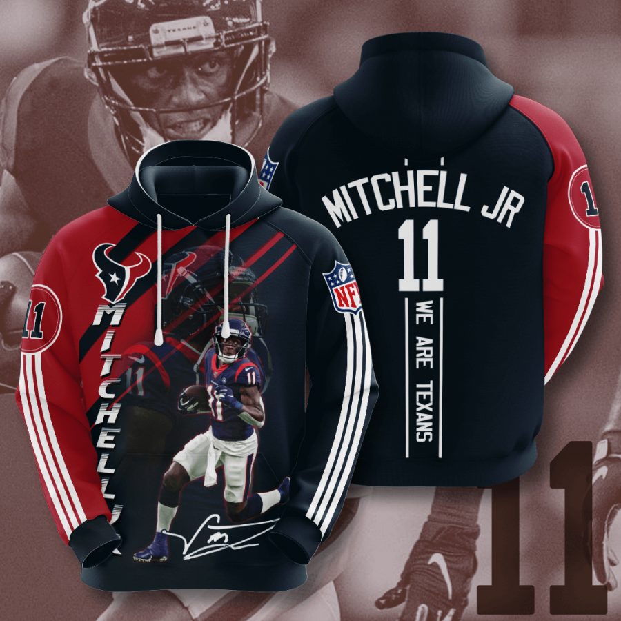 NFL Houston Texans Steven Mitchell Deep Steel Blue Battle Red Stripes Pullover Hoodie NFL Houston Texans Steven Mitchell Deep Steel Blue Battle Red Stripes Pullover Hoodie