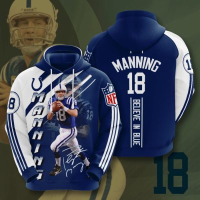 NFL Indianapolis Colts Peyton Manning Blue White Stripes Pullover Hoodie