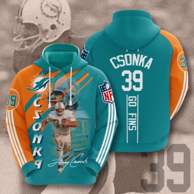 NFL Miami Dolphins Larry Csonka Aqua Orange Stripes Pullover Hoodie