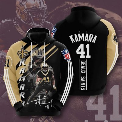 NFL New Orleans Saints Alvin Kamara Old Gold Black Stripes Pullover Hoodie