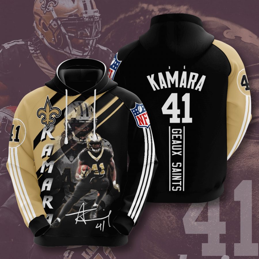 NFL New Orleans Saints Alvin Kamara Old Gold Black Stripes Pullover Hoodie NFL New Orleans Saints Alvin Kamara Old Gold Black Stripes Pullover Hoodie