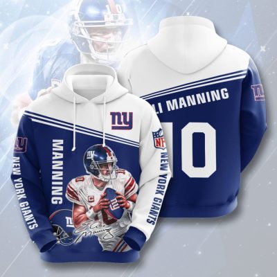 NFL New York Giants Eli Manning Dark Blue White Pullover Hoodie