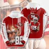 NFL San Francisco 49ers George Kittle Red White Pullover Hoodie V3