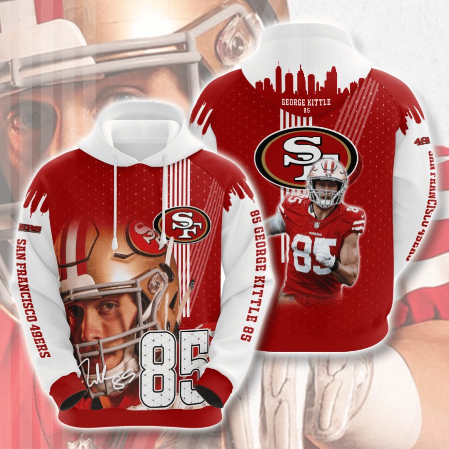NFL San Francisco 49ers George Kittle Red White Pullover Hoodie V3 NFL San Francisco 49ers George Kittle Red White Pullover Hoodie V3