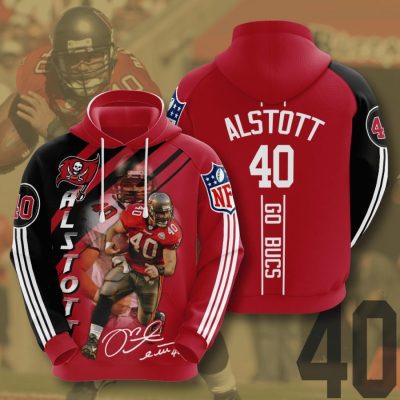 NFL Tampa Bay Buccaneers Mike Alstott Red Pewter Stripes Pullover Hoodie