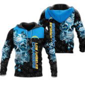 NFL Los Angeles Chargers Black Blue Skull Pullover Hoodie V9