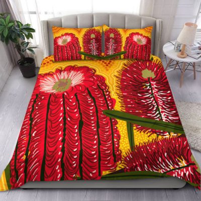 Australia Aboriginal Bedding Set - Aboriginal Dot Art Of Australian Native Banksia Flower Bedding Set