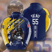 NFL Los Angeles Chargers Junior Seau Navy Blue Gold Stripes Pullover Hoodie