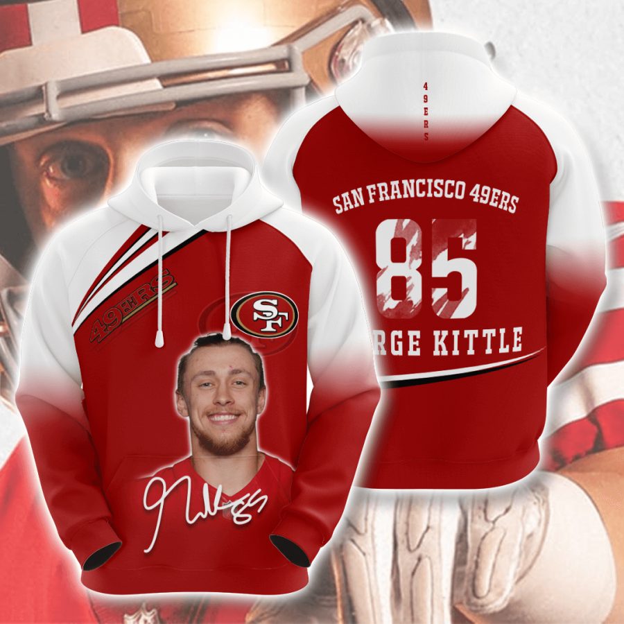 NFL San Francisco 49ers George Kittle Red White Pullover Hoodie V2 NFL San Francisco 49ers George Kittle Red White Pullover Hoodie V2