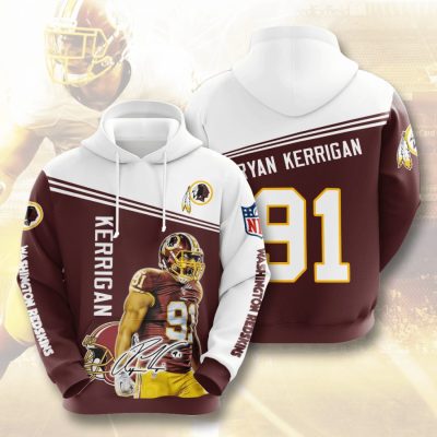 NFL Washington Redskins Ryan Kerrigan Burgundy White Pullover Hoodie