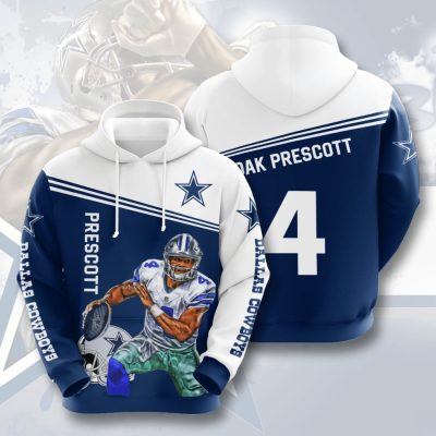 NFL Dallas Cowboys Dak Prescott Blue White Pullover Hoodie V2
