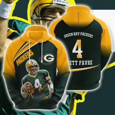 NFL Green Bay Packers Brett Favre Dark Green Gold Pullover Hoodie