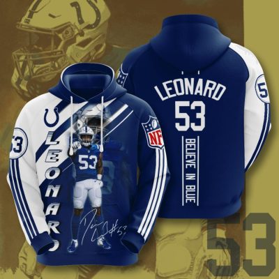 NFL Indianapolis Colts Darius Leonard Blue White Stripes Pullover Hoodie