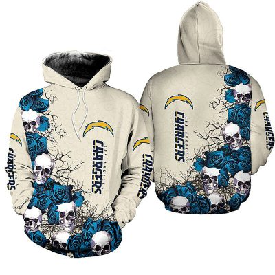 NFL Los Angeles Chargers Creamy Blue Skull Pullover Hoodie