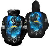NFL Los Angeles Chargers Black Blue Skull Pullover Hoodie V8