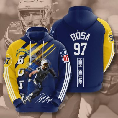 NFL Los Angeles Chargers Joey Bosa Navy Blue Gold Stripes Pullover Hoodie