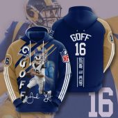 NFL Los Angeles Rams Jared Goff Blue Gold Stripes Pullover Hoodie