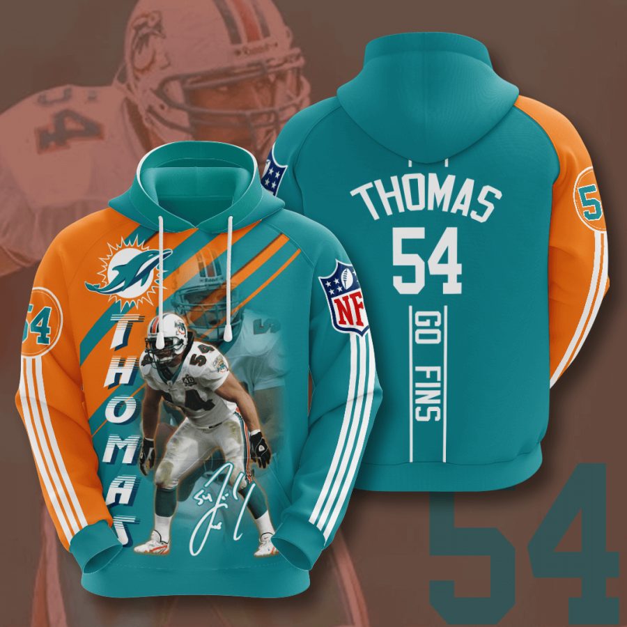 NFL Miami Dolphins Zach Thomas Aqua Orange Stripes Pullover Hoodie NFL Miami Dolphins Zach Thomas Aqua Orange Stripes Pullover Hoodie