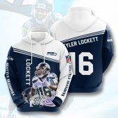 NFL Seattle Seahawks Tyler Lockett Navy White Pullover Hoodie