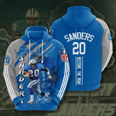NFL Detroit Lions Barry Sanders Honolulu Blue Silver Pullover Hoodie NFL Detroit Lions Barry Sanders Honolulu Blue Silver Pullover Hoodie