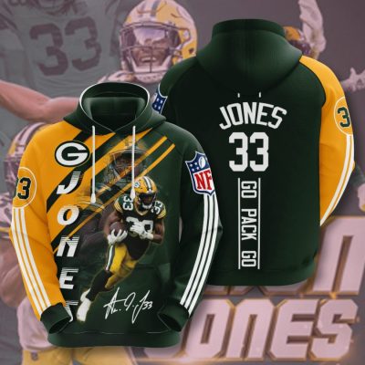 NFL Green Bay Packers Aaron Jones Dark Green Gold Pullover Hoodie