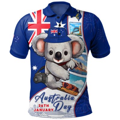 Australia Polo Shirt Happy Australia Day Koala With Pictures Of Famous Places