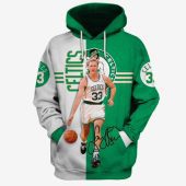 NBA Boston Celtics White Green Half Larry Bird No 33 Pullover Hoodie