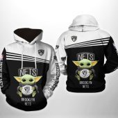 NBA Brooklyn Nets Black White Baby Yoda Pullover Hoodie