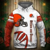 NFL Cleveland Browns White Orange Pullover Hoodie V4