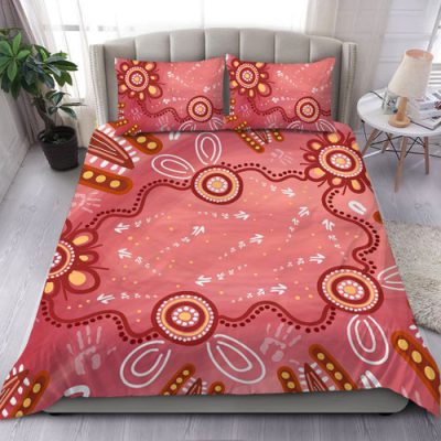 Australia Aboriginal Bedding Set - Green Aboriginal Dot Art Background Bedding Set