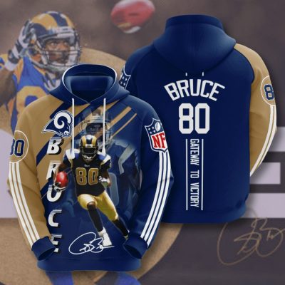 NFL Los Angeles Rams Isaac Bruce Blue Gold Stripes Pullover Hoodie