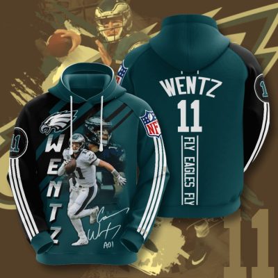 NFL Philadelphia Eagles Carson Wentz Green Black Stripes Pullover Hoodie