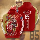 NFL San Francisco 49ers George Kittle Red Gold Stripes Pullover Hoodie