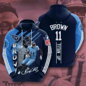NFL Tennessee Titans A. J. Brown Navy Titans Blue Stripes Pullover Hoodie